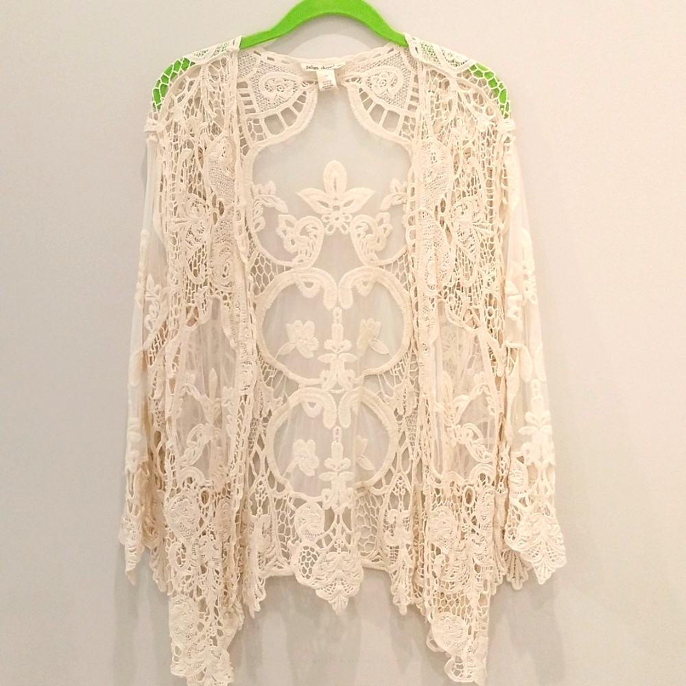 Indigo Thread Cream Colored Elegant Lace Cardigan